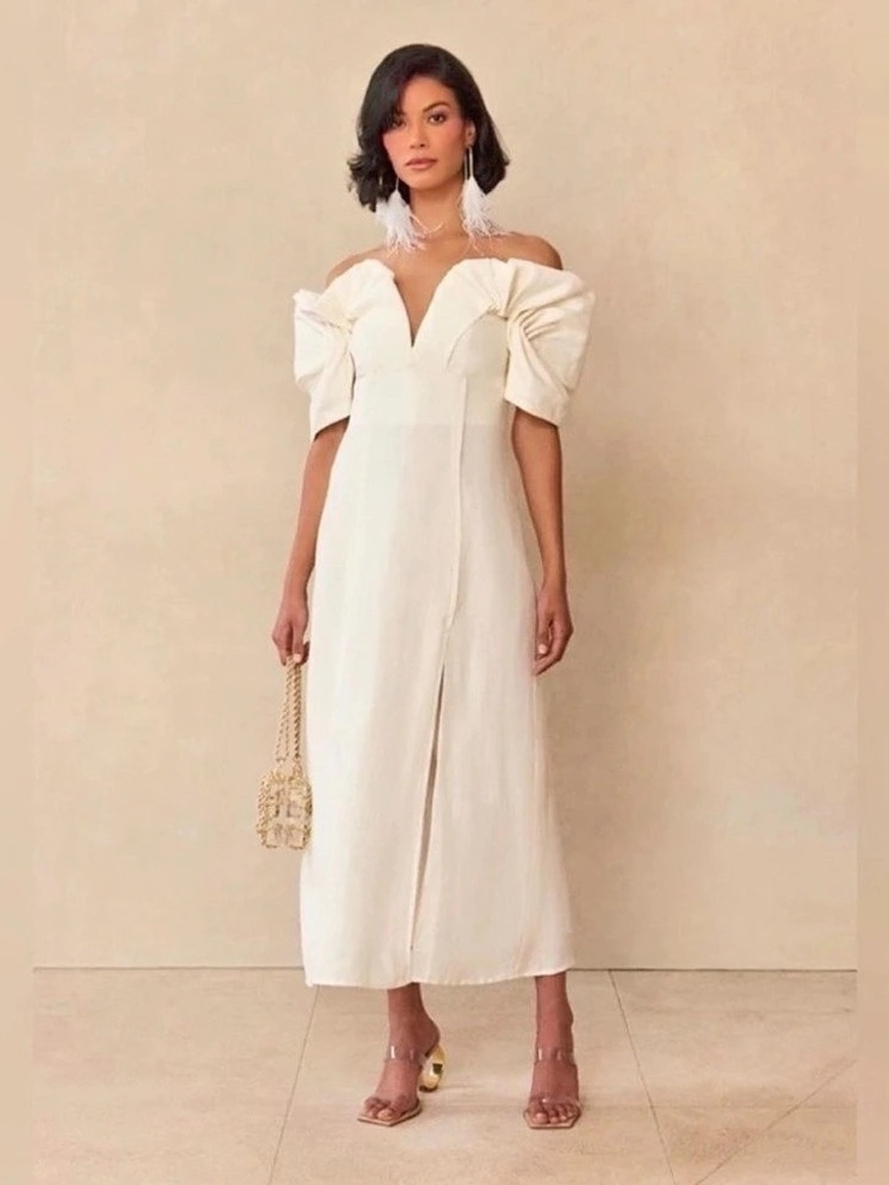 Never been worn: Cult Gaia Muna Dress Off-Shoulder Midi in White US8
